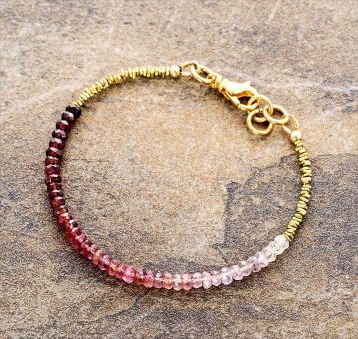 Ombre white to marsala red spinel bracelet, Karen Hill Tribe brass, minimal bracelet,