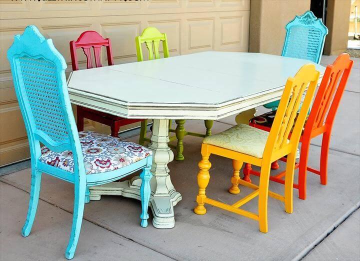 Rainbow Dining Room Chairs from All Things Thrifty