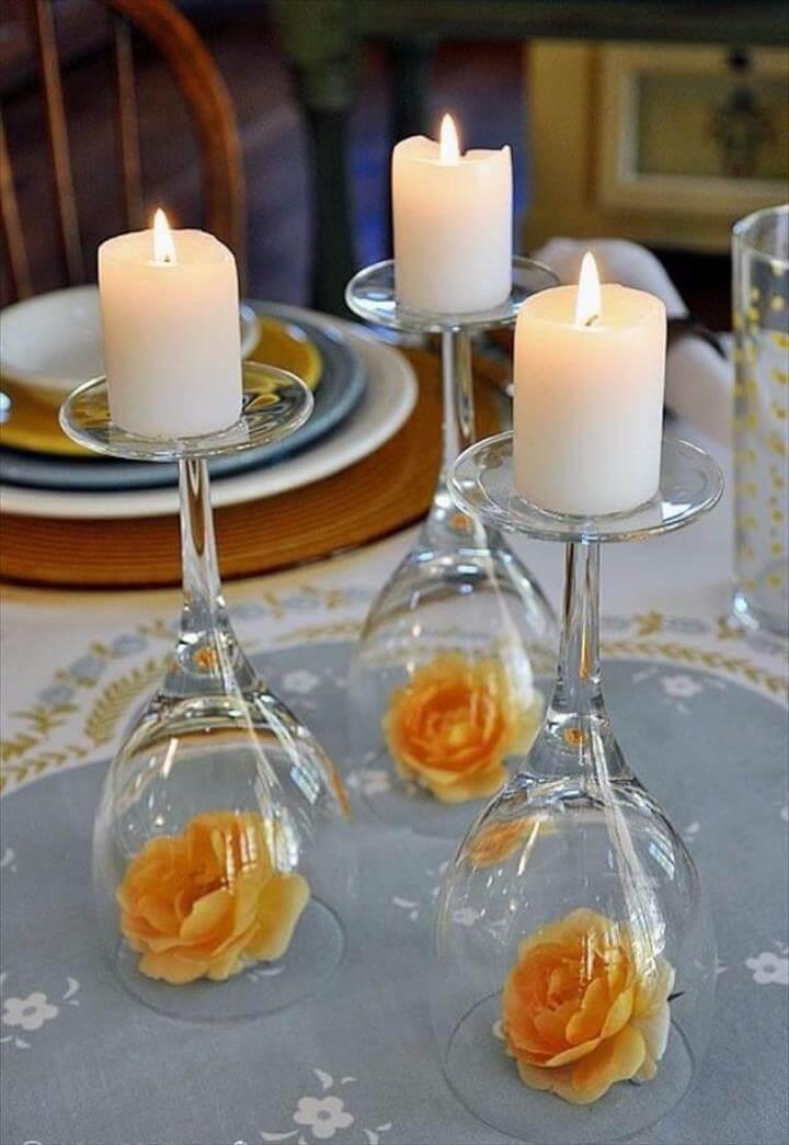 DIY Wedding Centerpieces - Upside Down Wine Glass Wedding Centerpiece - Do It Yourself Ideas for