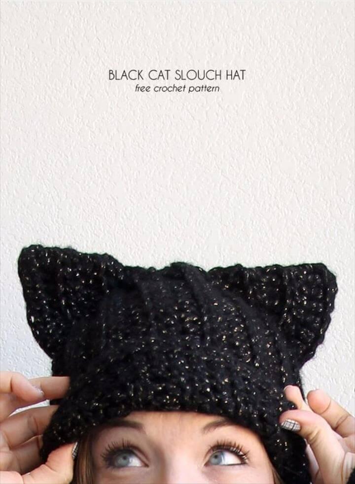 DIY Ideas With Cats - Black Cat Slouch Hat - Cute and Easy DIY Projects for