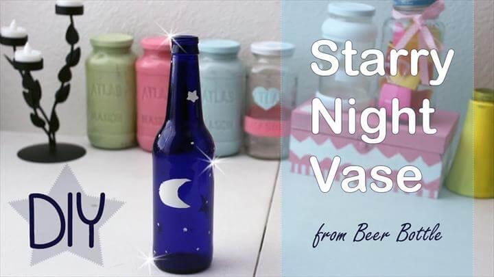 DIY - Starry Night Vase using Bud Light Beer Bottle - Cheap Room Decor DIY