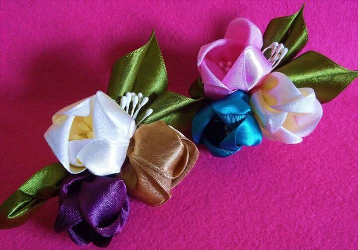 Kanzashi inspired Satin Tulip Flower Hair Clips