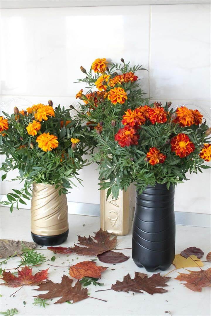 DIY flower vase out of plastic bottles