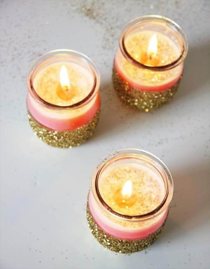 DIY candle holder ideas with glitter
