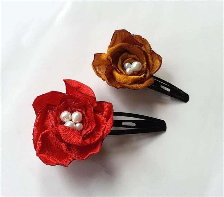 DIY Satin Flower Hair Clips