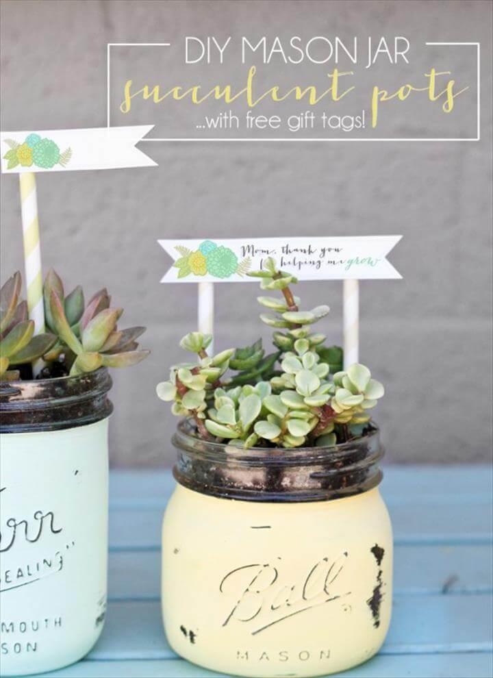 Mason Jar Succulents with Tags