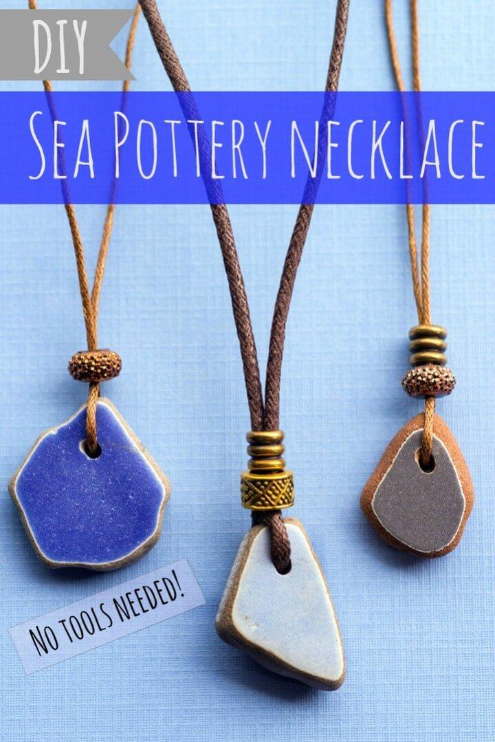 DIY Sea Pottery Necklace with Adjustable Sliding Cord