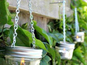 Hanging mason jar, garden mason jar, chain mason jar idea, lantern mason jar idea