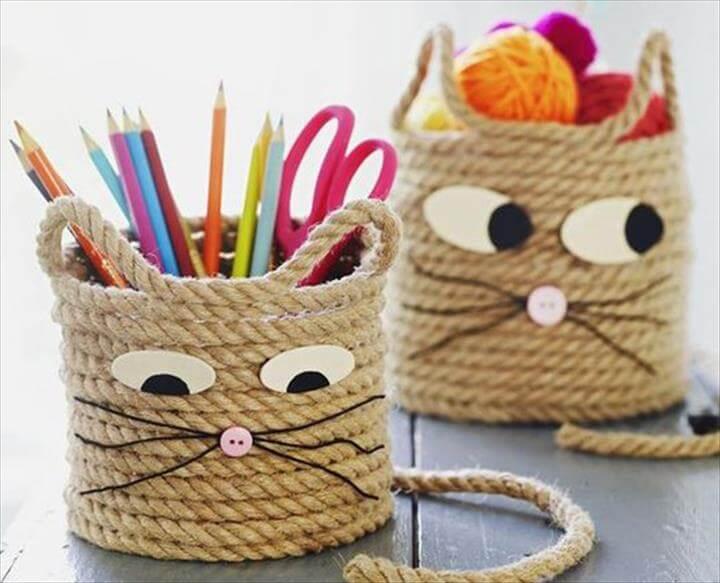 cute cat craft basket pen holder