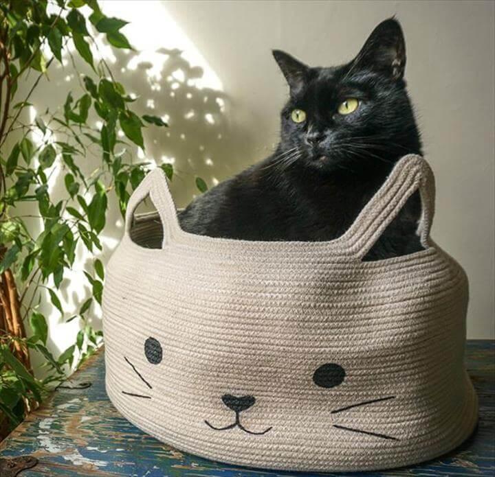 DIY Ideas With Cats - Rope Bowl Cat Bed - Cute and Easy DIY Projects for