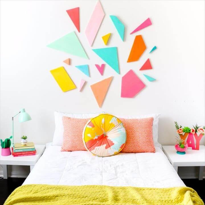 Best DIY Room Decor Ideas for Teens and Teenagers - Colorful Geometric Headboard - Best Cool