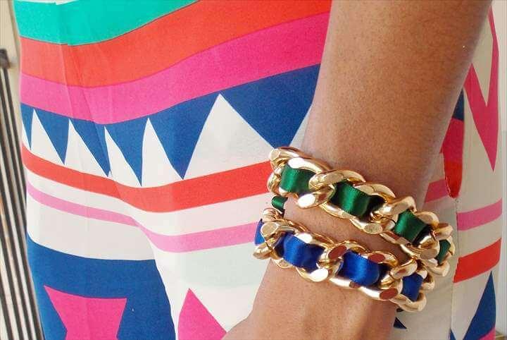 DIY: Ribbon wrapped chain bracelet