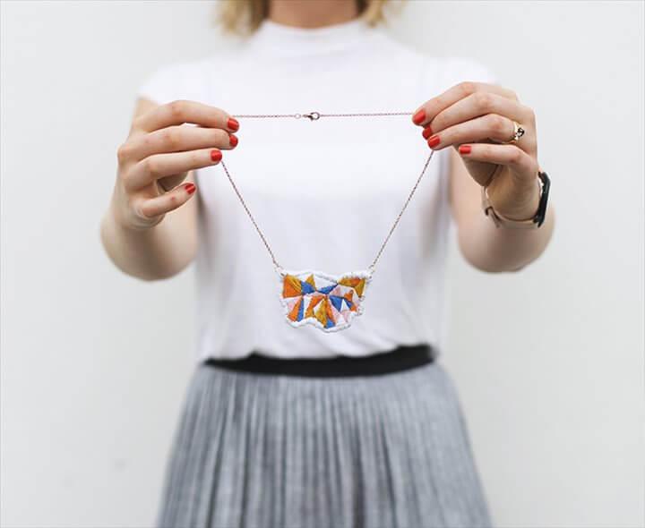 diy embroidered geometric necklace 