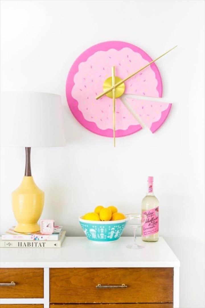 Best DIY Room Decor Ideas for Teens and Teenagers - DIY Sliced Cake Wall Clock -