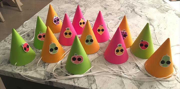 DIY party hats, Tutti frutti, two-tti frutti, tutti fruity, two