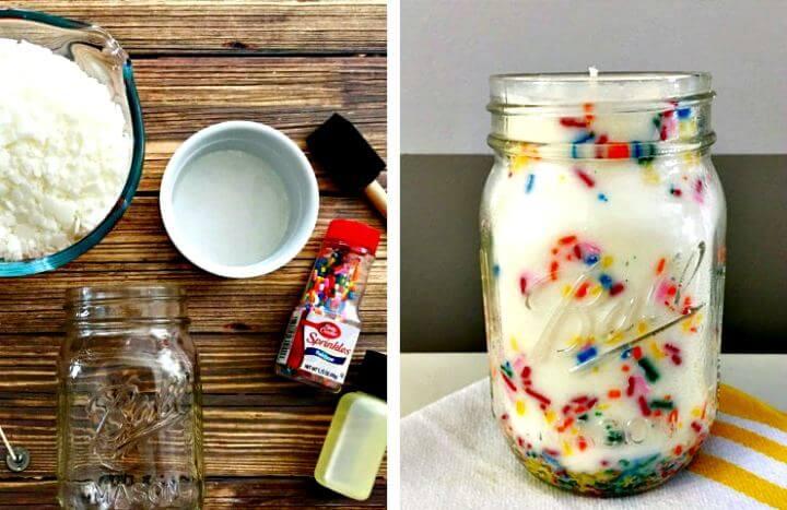 funfetti mason jar, diy candle mason jar, diy crafts, diy ideas