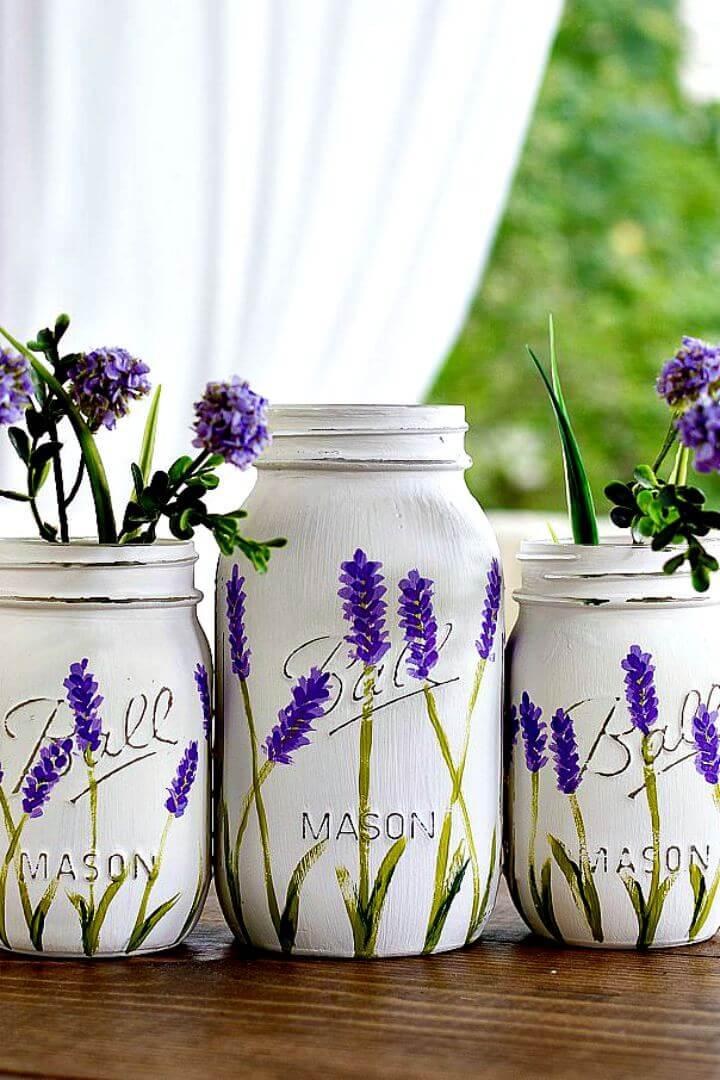 lavender mason jars, diy painted mason jar, diy creative mason jar