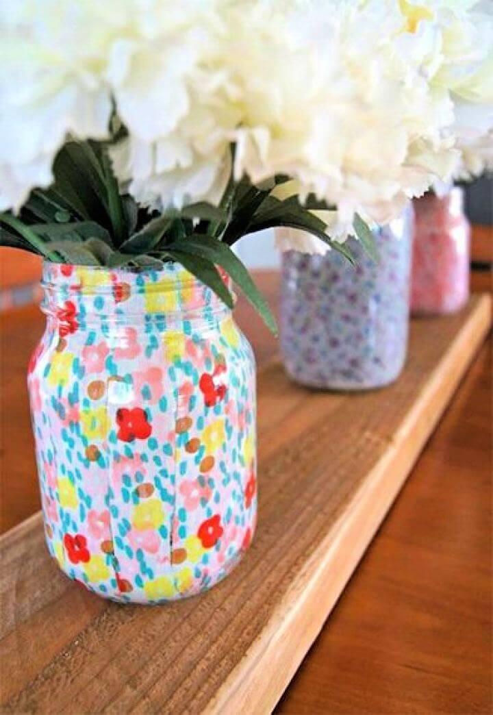 flowers mason jar, diy mason jar, doted mason jar