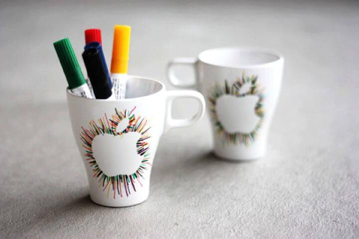 apple mug idea, diy idea, pencil holder mug, 