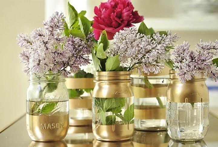 gold mason jar, vases mason jar, flowers mason jar