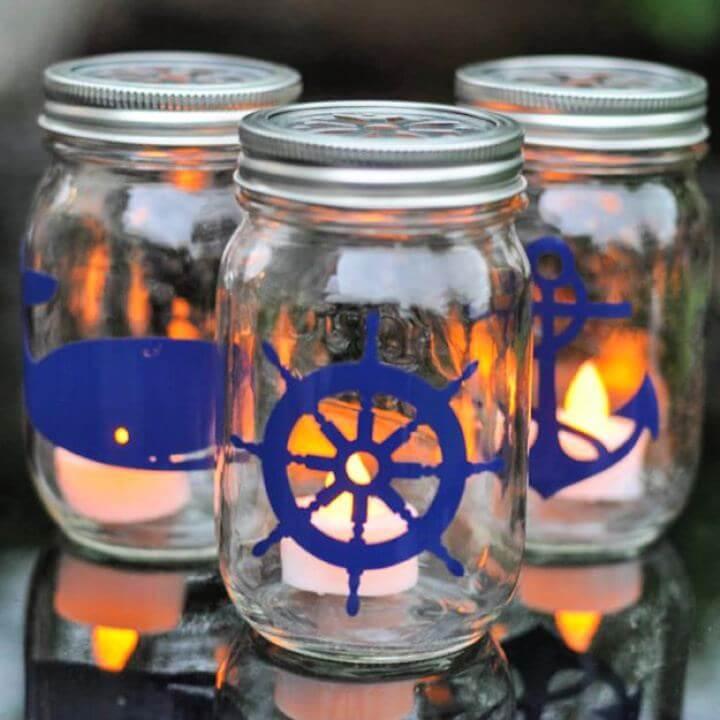 nautical mason jar, lantern jar, mason jar tutorial, easy to make jar,