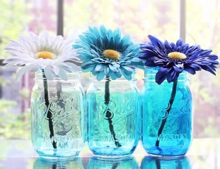 omber mason jar, flower mason jar, diy projects, summer mason jar, water mason jar