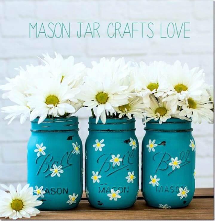 painted mason jar, daisy jar, flowers mason jar, creative jars, love mason jars