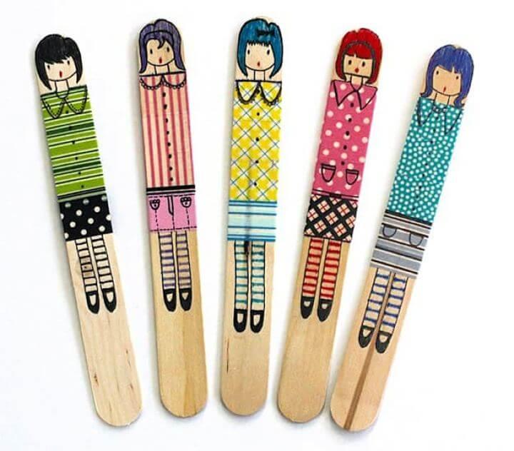 crafts idea, stick dolls, kids toys, washi tap toys,