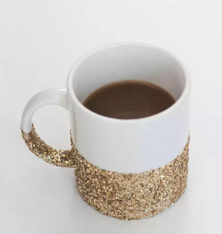 diy mug, glitter mug, gold mug, white mug, diy crafts and projects