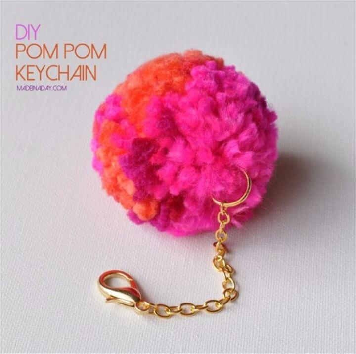 pompom keychain, diy make and sell, gift idea, holiday idea