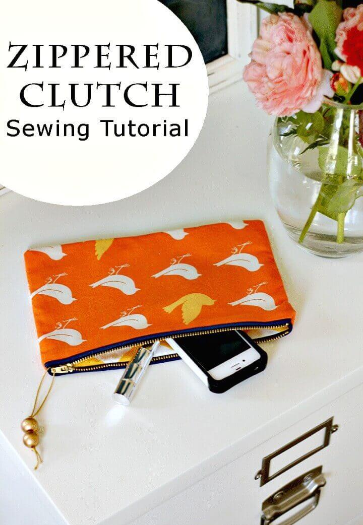 zipper clutch, sewing clutch, how to make, easy clutch