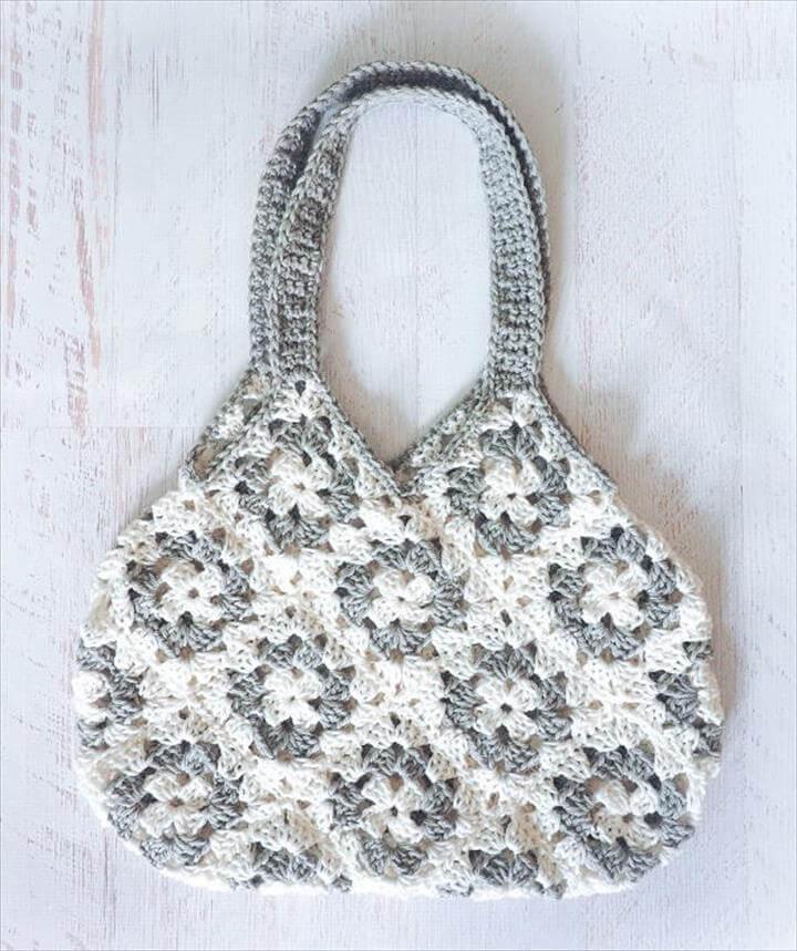 Granny Square Knitting Bag Crochet Pattern. "