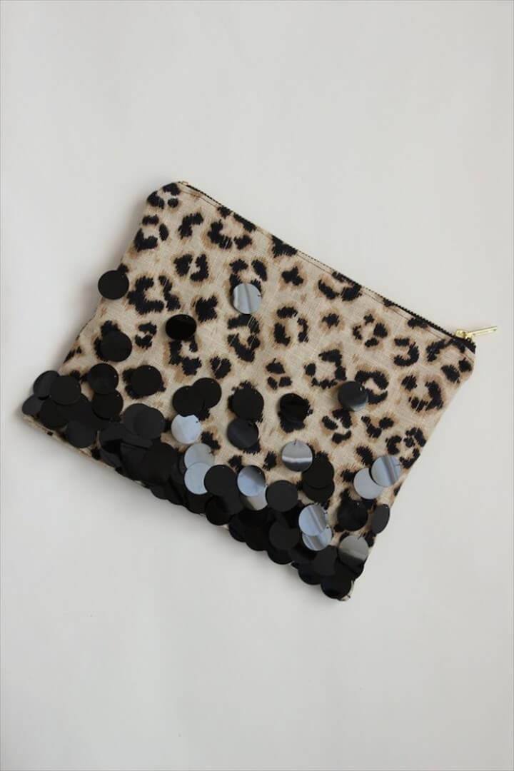 leopard sequin zipper clutch, how to, black clutch