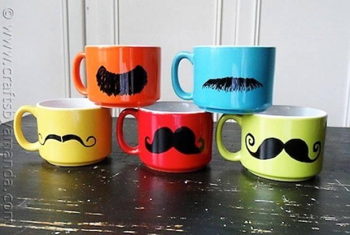 mustache mugs, mustache idea, diy crafts, diy projects