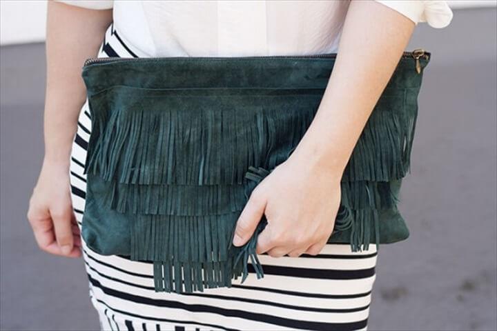 fringe clutch, clutch bags, diy crafts, diy ideas, how to