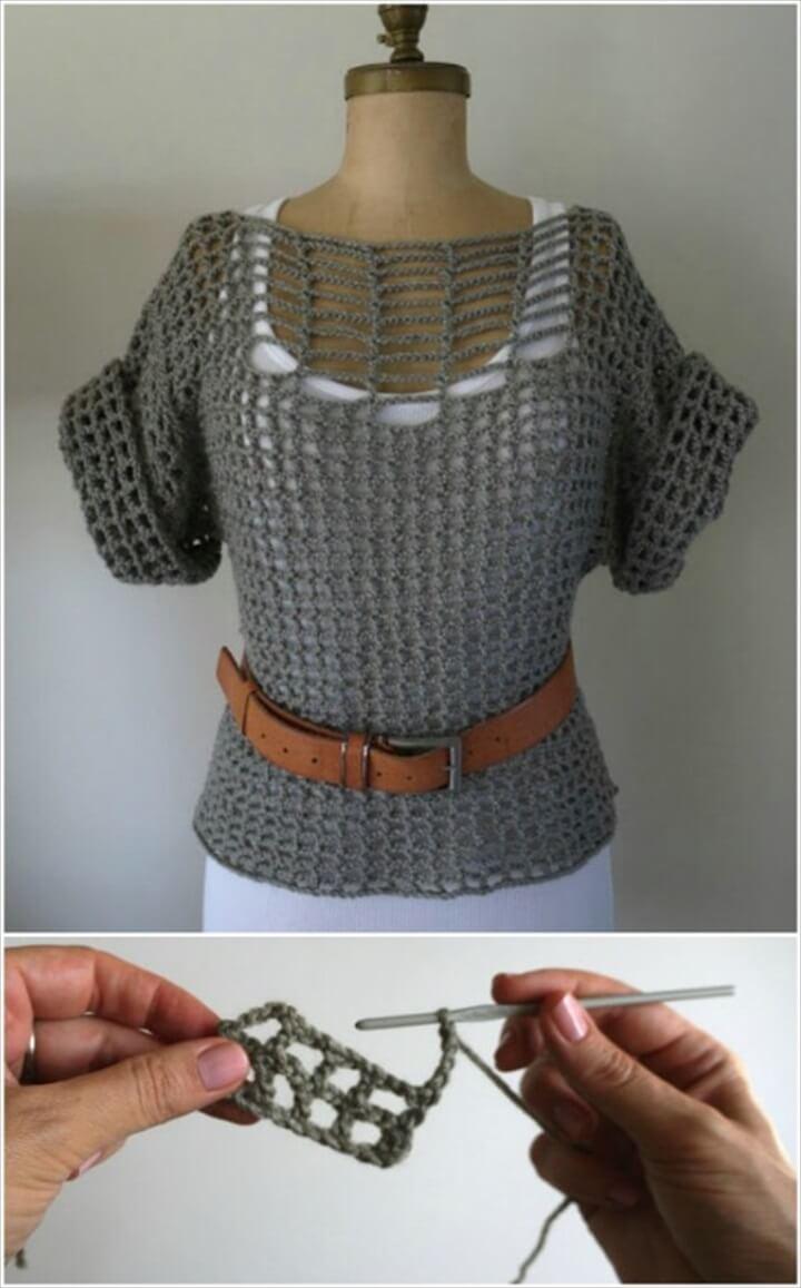 summer sweater, double stitch sweater, belt sweater, sweater with belt, crochet ideas