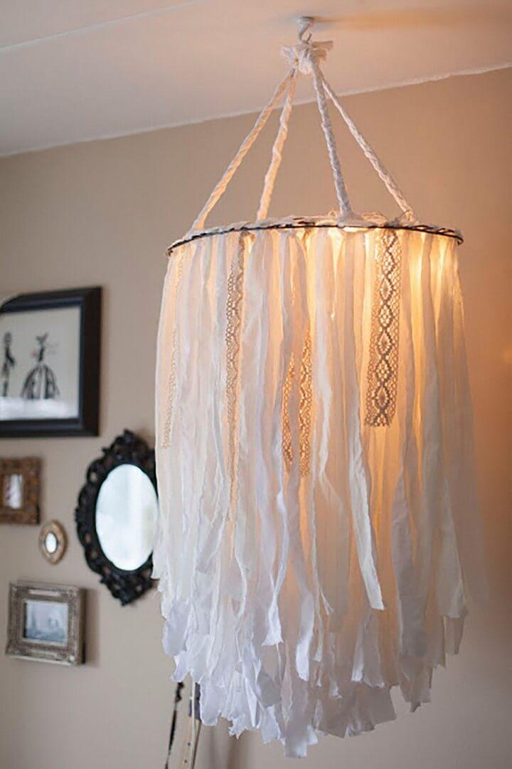 cloth chandelier, room chandelier idea, do it yourself, hanging chandelier idea