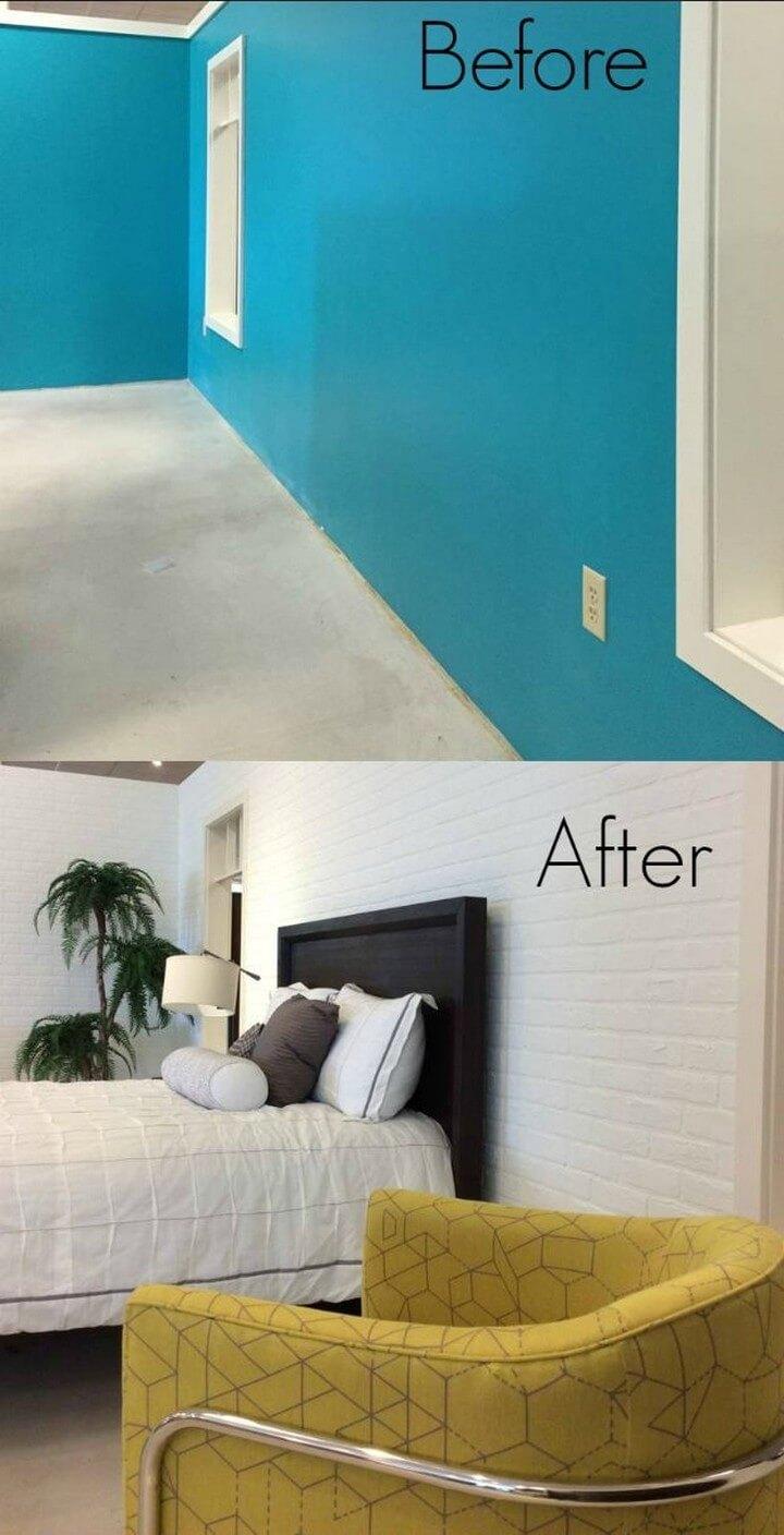 after and before, diy, white brick wall, wall decor, bedroom wall decor