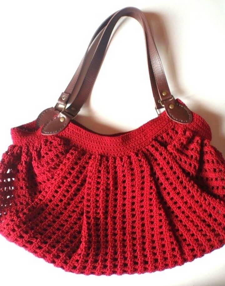 leather crochet, leather handle bag, crochet free pattern