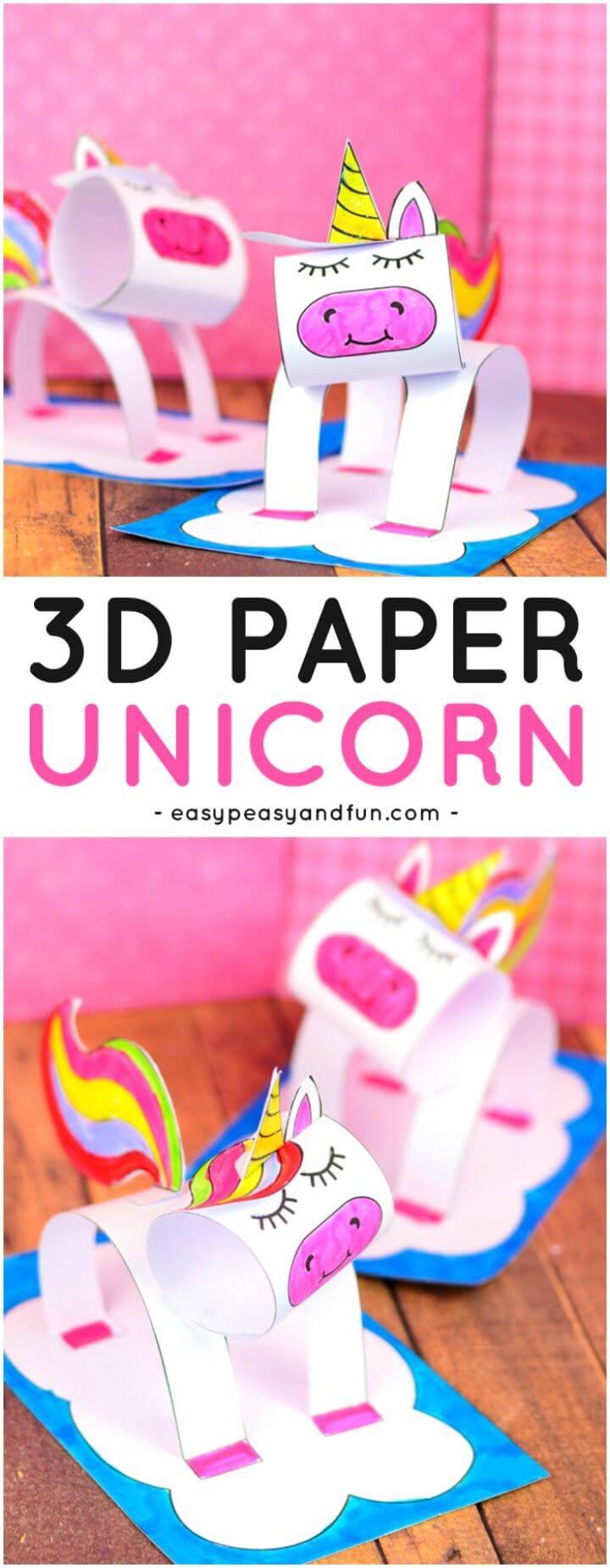 3D Construction Paper Unicorn Craft for Kids. A super fun paper craft idea for kids 1