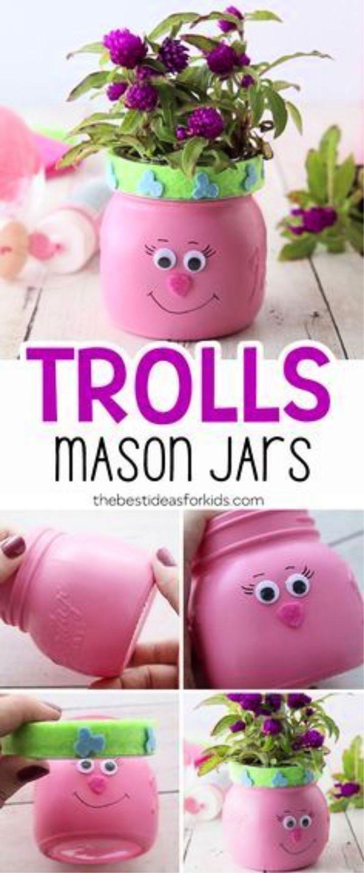 DIY Adorable Trolls Mason Jars