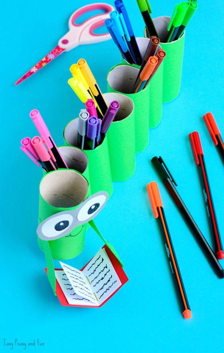 DIY Bookworm Paper Roll Pencil Holder Craft for Kids