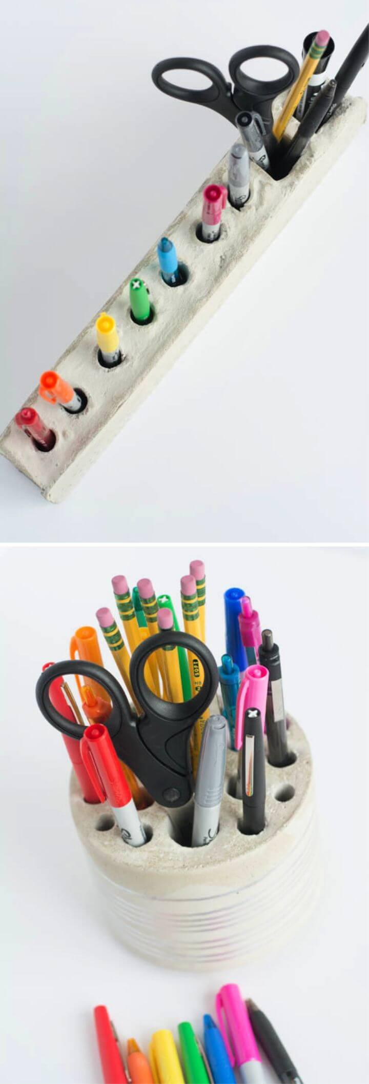 DIY Cement Desk Organizer and Pencil Holder