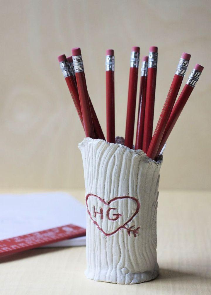 DIY Clay Tree Trunk Pencil Holder