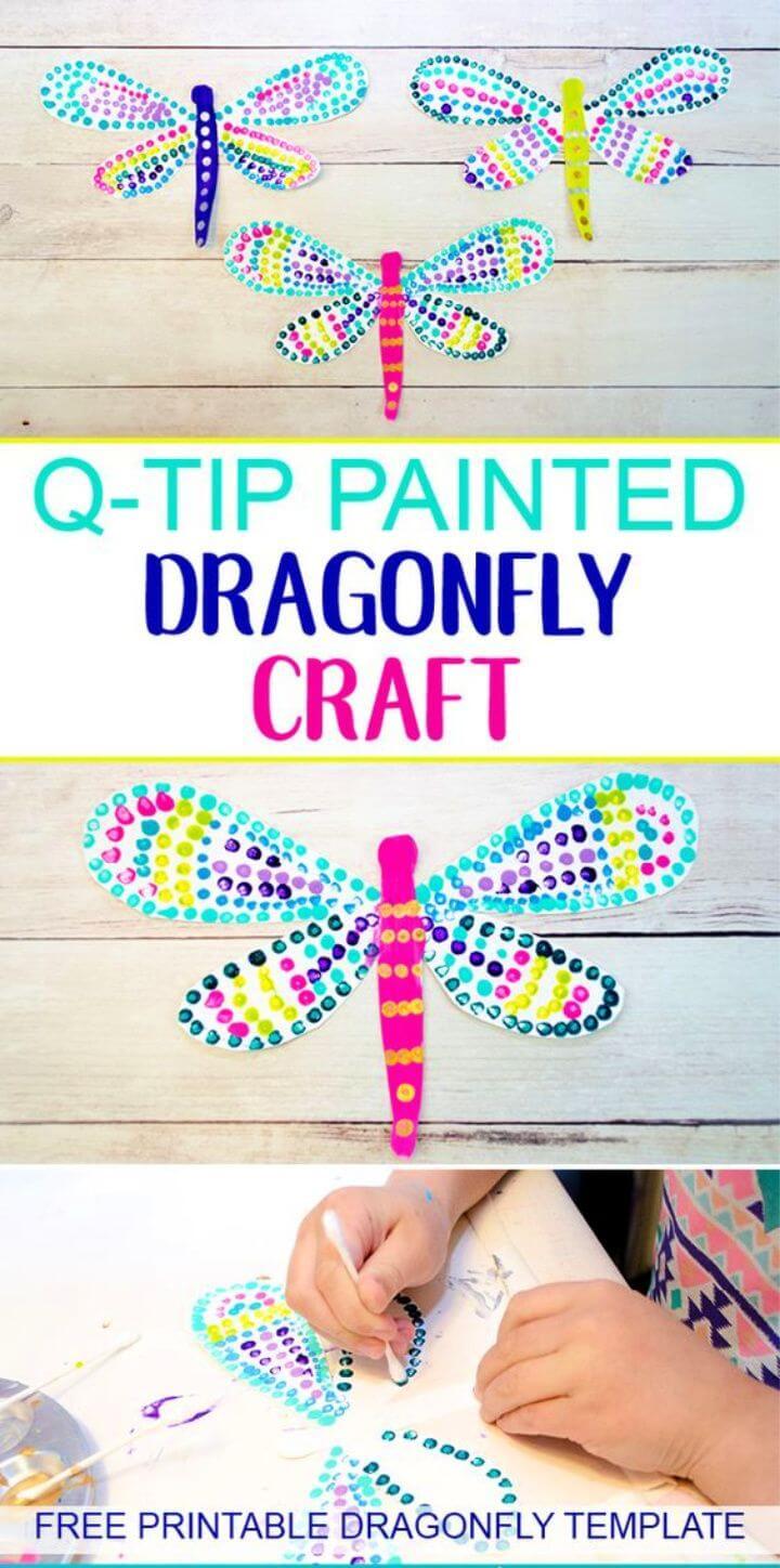 DIY Colorful Q tip Painted Dragonfly Craft