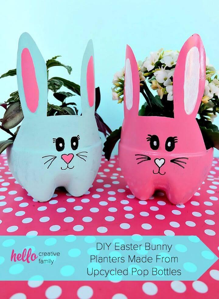 DIY Easter Bunny Planters Made From Upcycled Pop Bottles