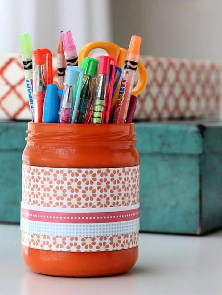 DIY Easy To Make Pencil Cup Made From A Recycled Jar