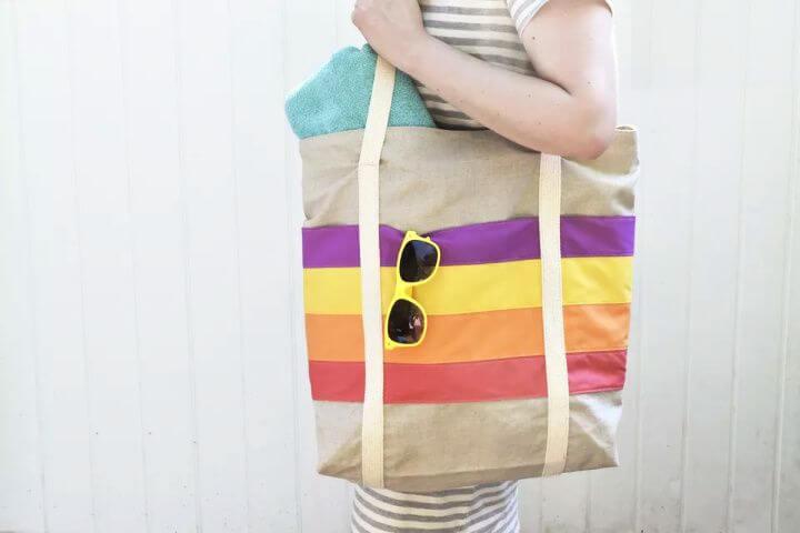 DIY Jumbo Tote With Striped Pockets