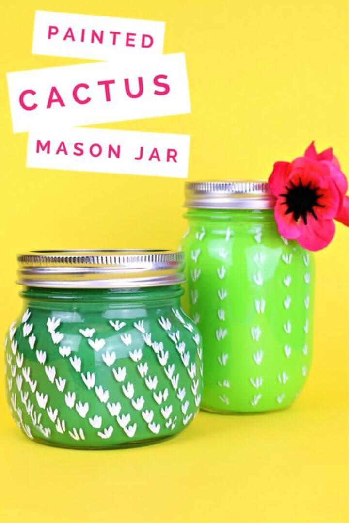 DIY Painted Cactus Mason Jar Crafts