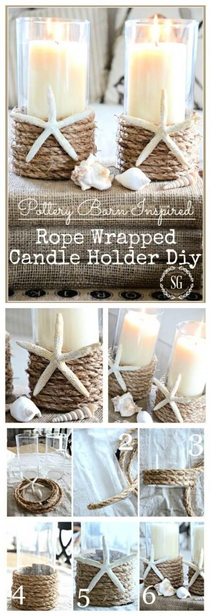 DIY Pottery Barn Inspired Rope Wrapped Candle Holder